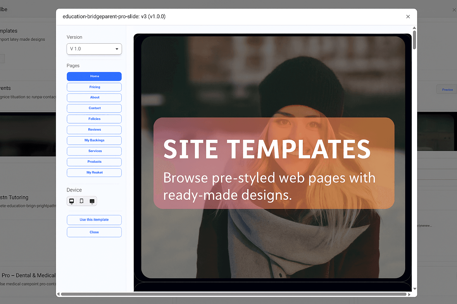 Schedulaa website builder editor with branded pages and booking blocks