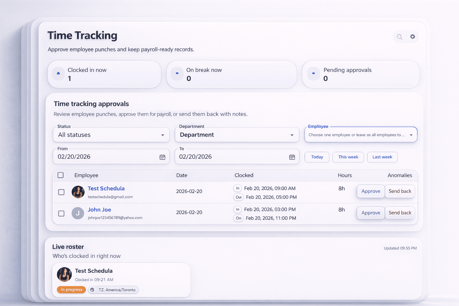 Schedulaa time tracking workspace